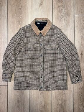 Zara Checked Shirt Jacket with Tan Corduroy Collar